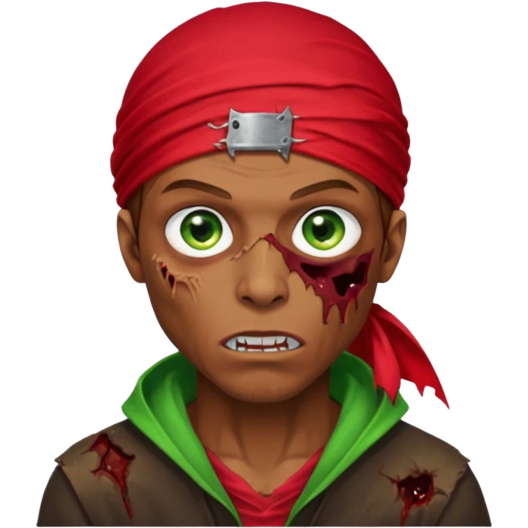 Red durag, men zombie with brown hair color and green eye color, with dark vampire clothes emoji