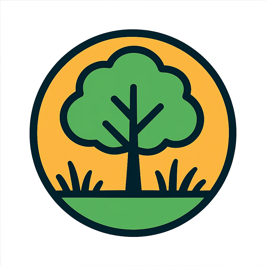 round logo featuring a tree with grass, frutiger-aero style, clean, modern, airy emoji