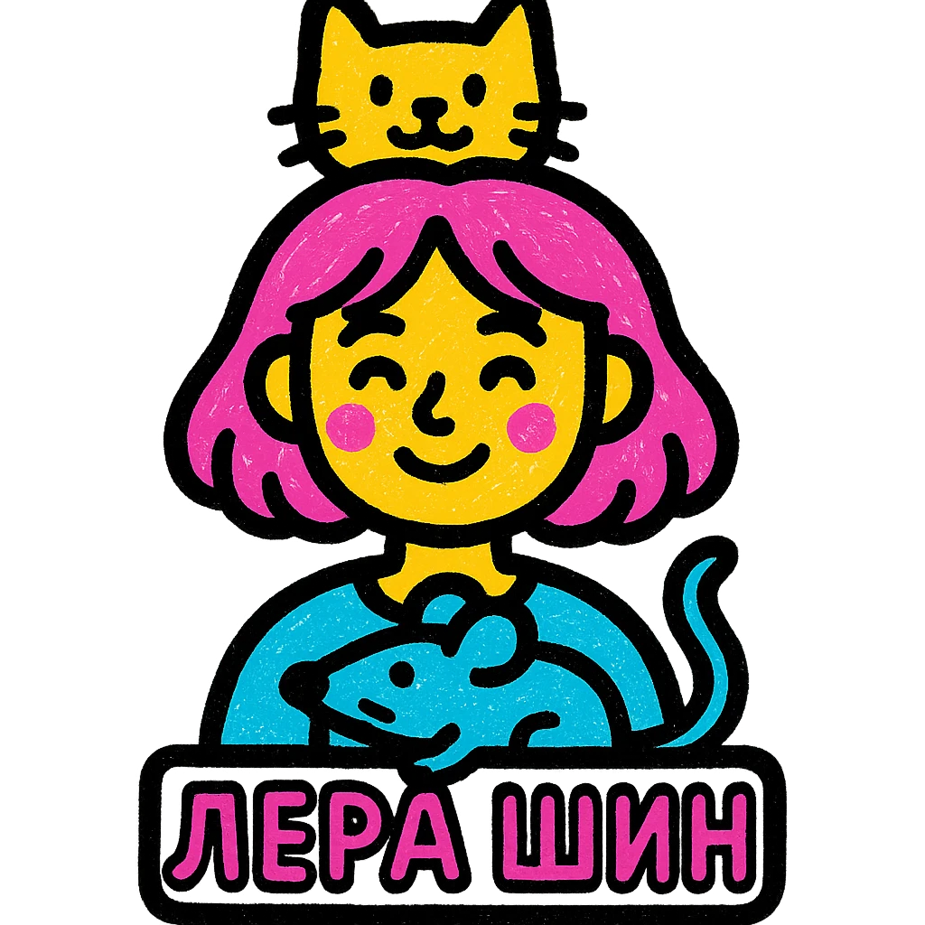 icon of Лера шин with a cat and a rat, playful icon style, rounded shapes, minimal color emoji
