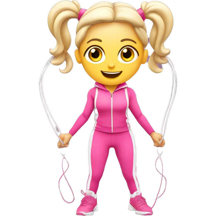 white gym girl in pink outfit with a skipping rope over her head emoji