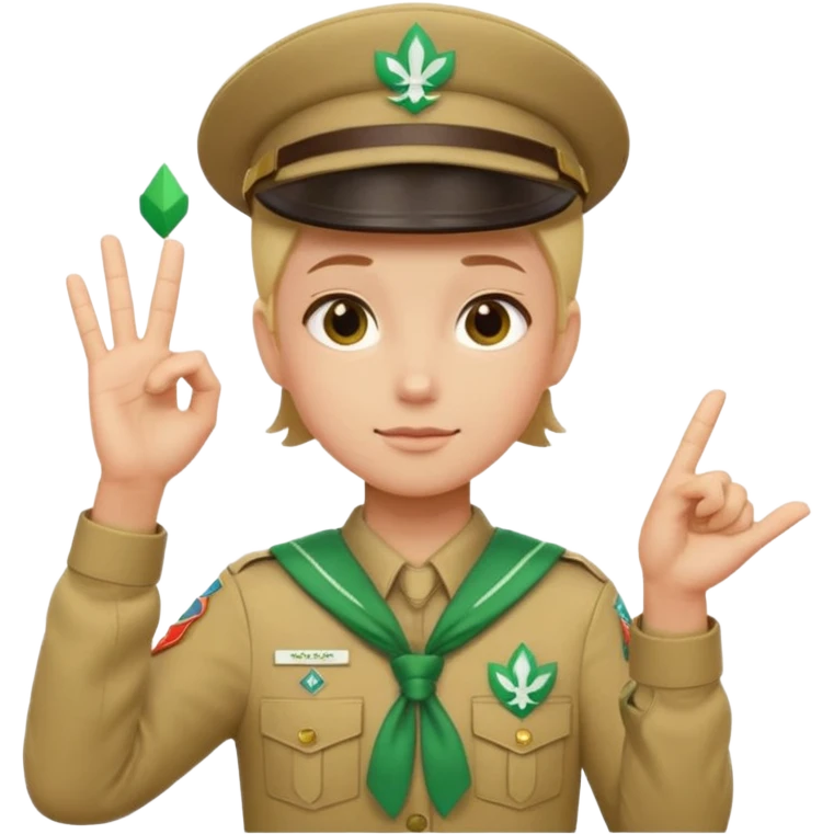 “Emoji-style person in a scout uniform making a balancing gesture with both hands. One hand holds a red cross (not allowed), the other a green checkmark (allowed). Thoughtful expression, simple clean emoji design, centered, transparent background.” emoji