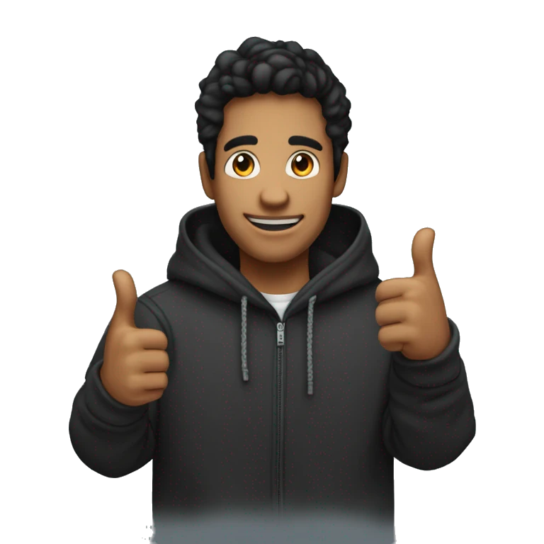 eduardo the developer inviting to a meet to know about or services of development at koudrs add a black hoodie, with a letter K and a thumbs upo hand emoji