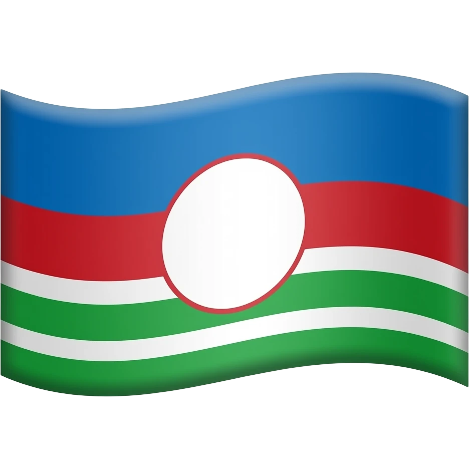 голубое небо без облок 1 белый круг в середине 1 красная полоса в низу 1 зелёная полоса выше красной полосы 1 белая полоса ниже зелёной полосы в виде флага одна зелёная полоса emoji