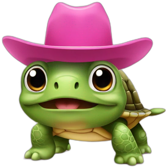 turtle with pink cowboy hat emoji