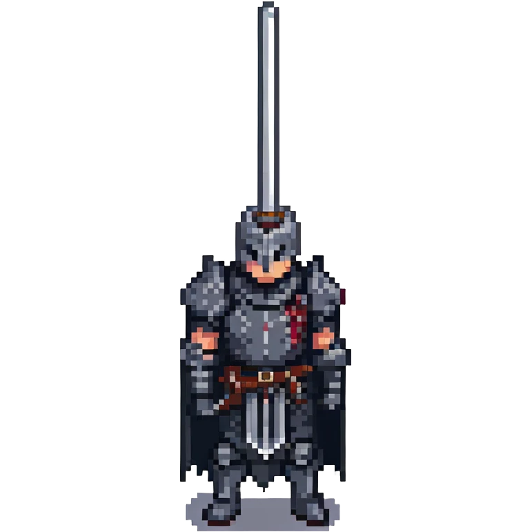 Berserk Guts, pixel art style, black armor, large sword, gritty atmosphere emoji