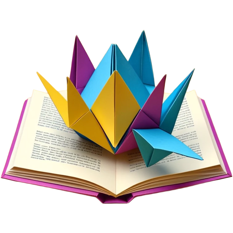 3D render of Pop-Up Book entirely of folded origami paper, sharp creases, cardboard texture, matte finish, visible paper grain, craft aesthetic, emoji