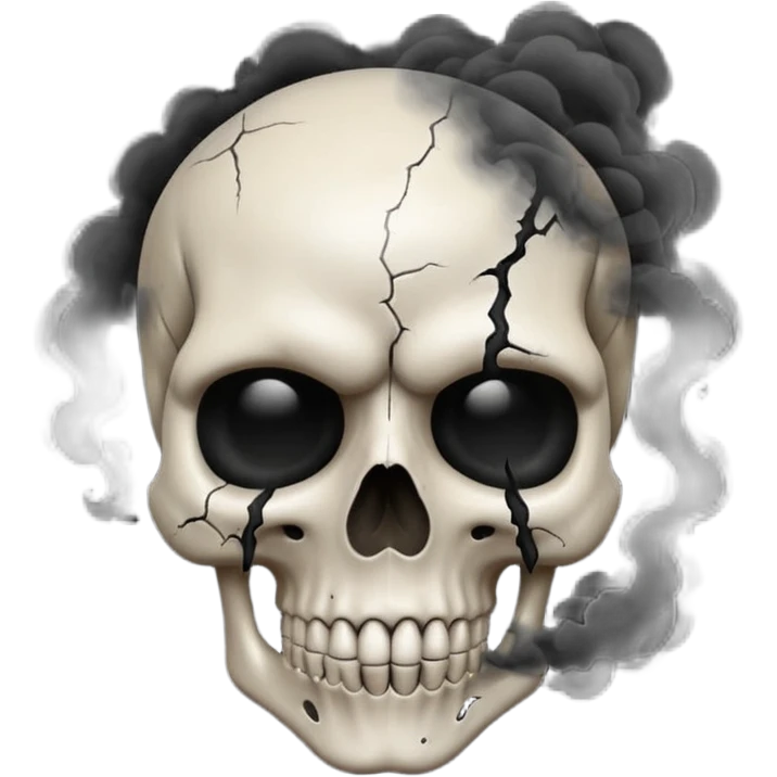 iOS style emoji, dark fantasy skull, cracks, black smoke from eyes, soft light, stylized emoji