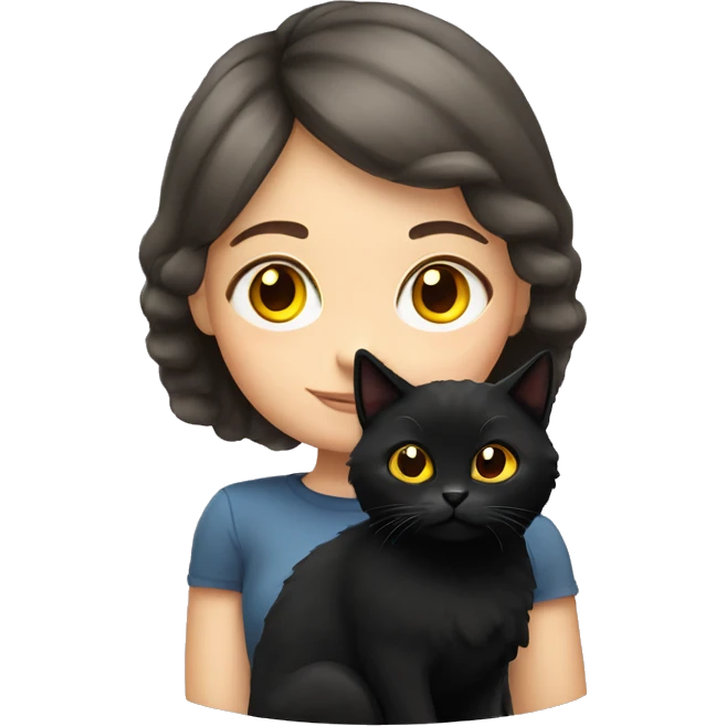 Russian girl with black fluffy cat with yellow eyes  emoji
