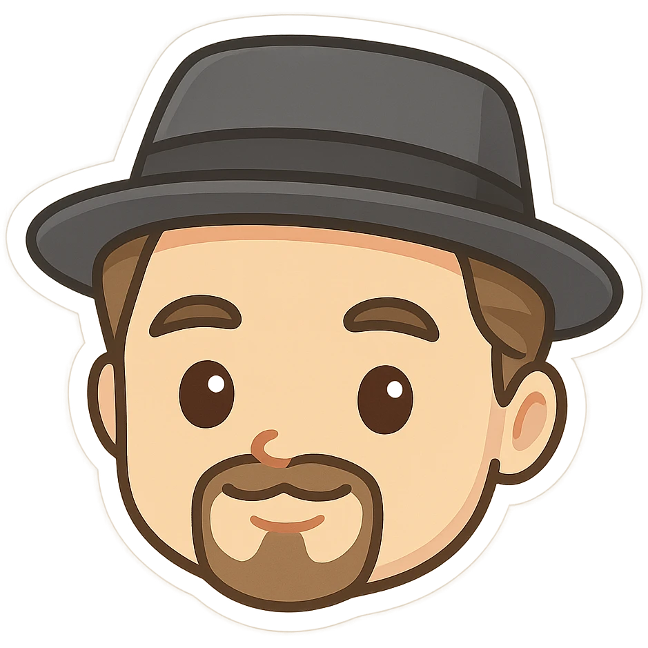 Leonardo DiCaprio chibi cartoon face with a fedora, cute and simplified emoji style emoji