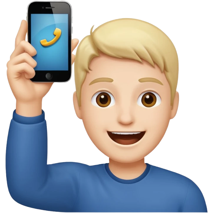 fröhliche Person mit Handy in der Hand, jubelnd emoji