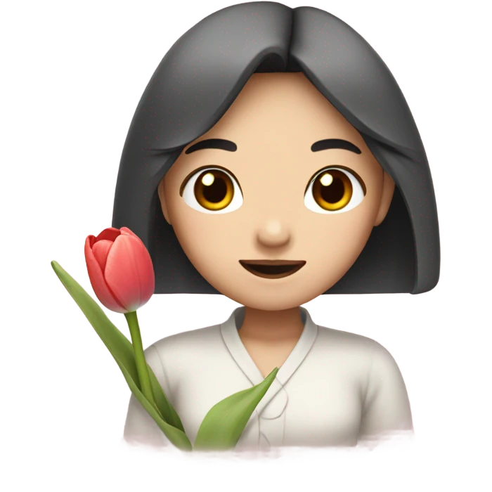 Asian pale Girl with bans holding tulip emoji