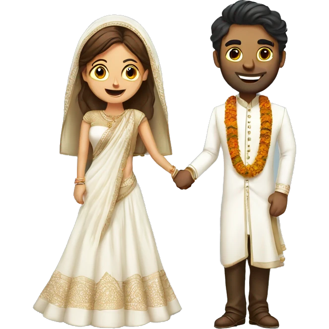 White western bride in saree and tall brown groom indian groom emoji