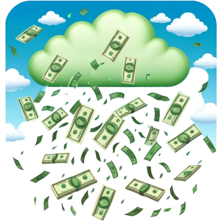 dollars raining from the sky, money falling from clouds emoji