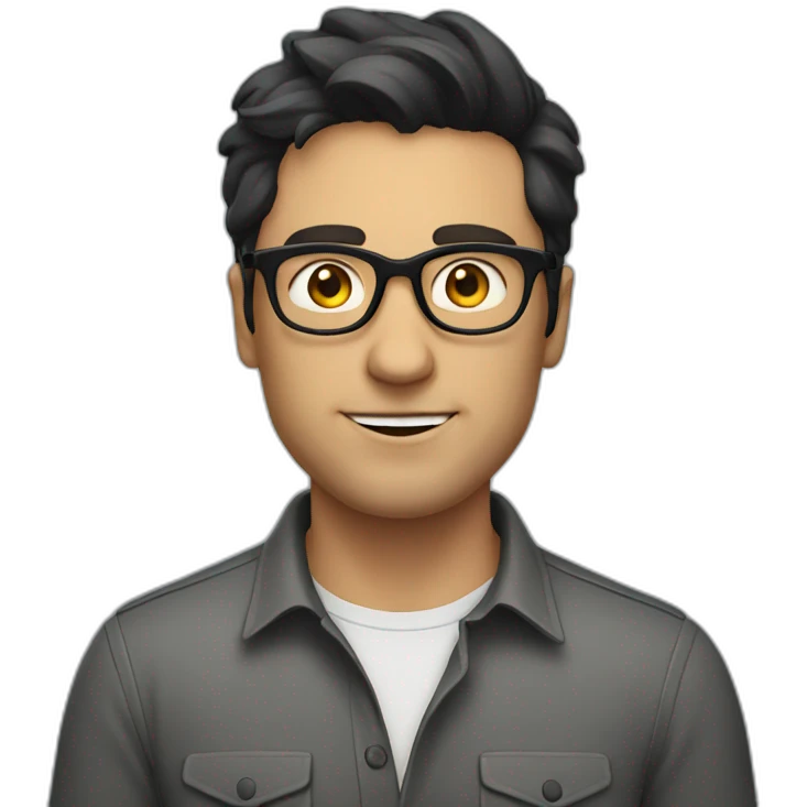 white man with dark hair, shirt and glasses talking emoji
