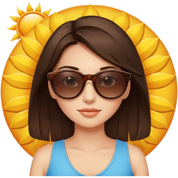 brunette womans face on a sun emoji