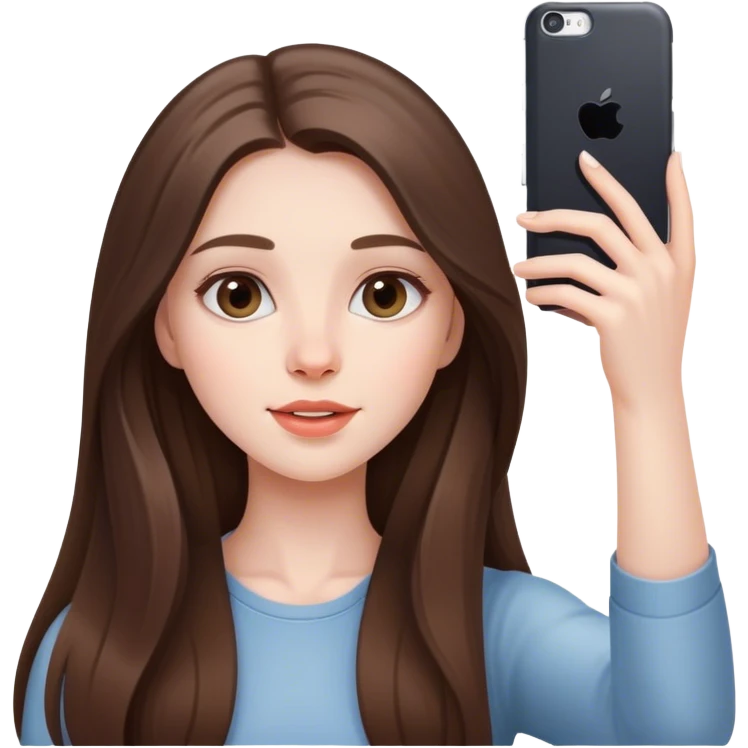  beautiful pale brunette girl with long hair taking selfie  emoji