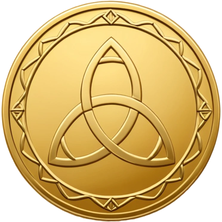 Gold coin with a triquetra and an overlapping triangle on it emoji
