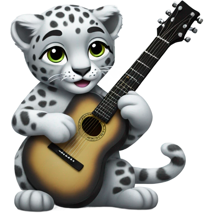 Snow leopard playing a black guitar emoji