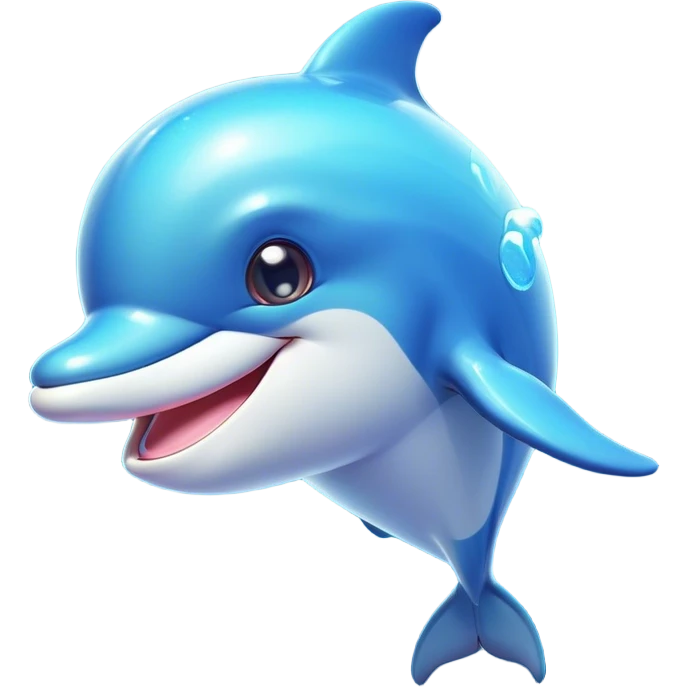 Cinematic Cheeky Dolphin Portrait Emoji, With a playful tilt of its head and a mischievous sparkle in its eyes, showcasing a sleek, shiny body accented by a quirky, animated smile and a cheeky wink, Simplified yet hilariously endearing features, highly detailed, glowing with a vibrant, sassy aquatic glow, high shine, spirited and fun, stylized with an air of quirky marine mischief, soft glowing outline, capturing the essence of a super cute dolphin that looks ready to splash its way into viral fame with playful charm! emoji