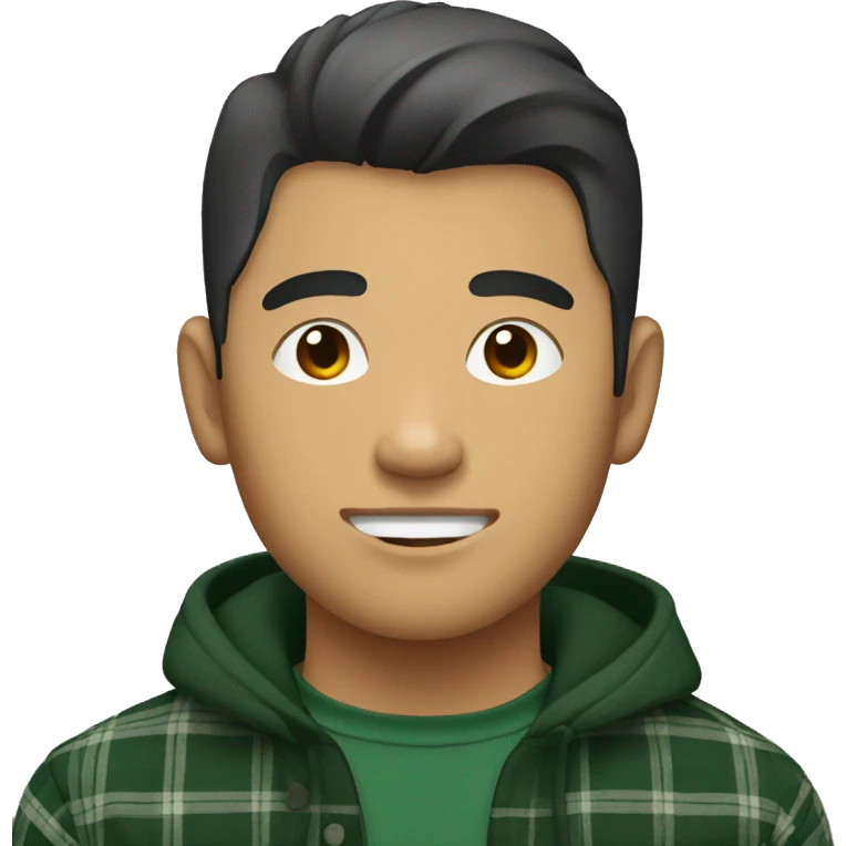 Tan asian guy with wolfcut and a dark green flannel emoji