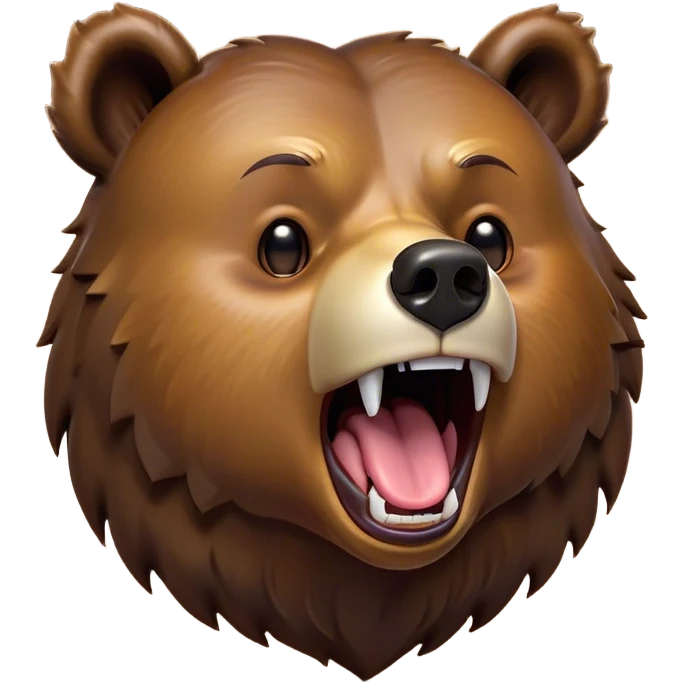 Cinematic Cute Yawning Grizzly Bear Portrait Emoji, Head tilted slightly with a dramatic, wide-open yawn, showcasing a thick, rugged deep brown fur with drooping ears, round eyes barely open in drowsy contentment, Simplified yet irresistibly adorable features, highly detailed, glowing with a soft, cozy glow, high shine, relaxed yet expressive, stylized with a touch of wild whimsy, bright and endearing, soft glowing outline, capturing the essence of a sleepy yet affectionate grizzly, so drowsy it feels like it could stretch out of the screen and curl up for a nap! emoji
