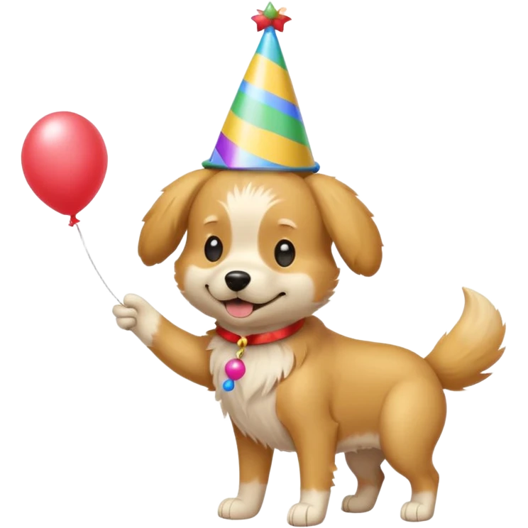 A dog wearing a party hat, wagging its tail while holding a tiny balloon.

















 emoji