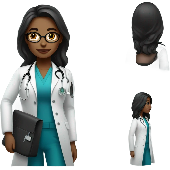 Beautiful woman with bright skin long hair and black doctor profession will go to work emoji