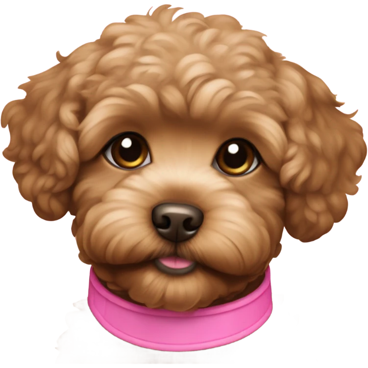 Golden dark brown maltipoo puppy with pink collar emoji