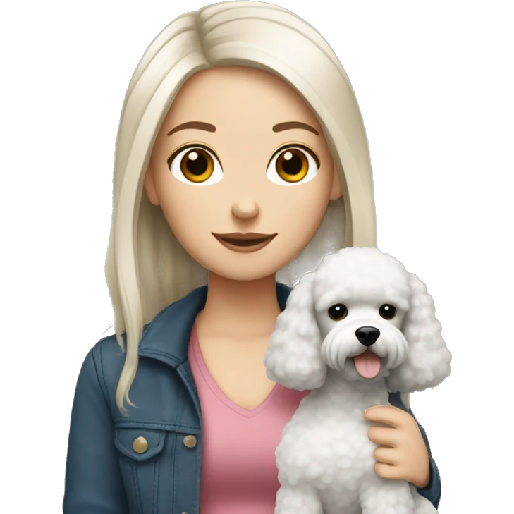White girl , black straight hair and holding a poodle emoji