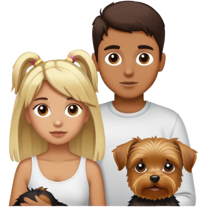 tan skin dark brown hair boy with blonde girl with yorkie emoji