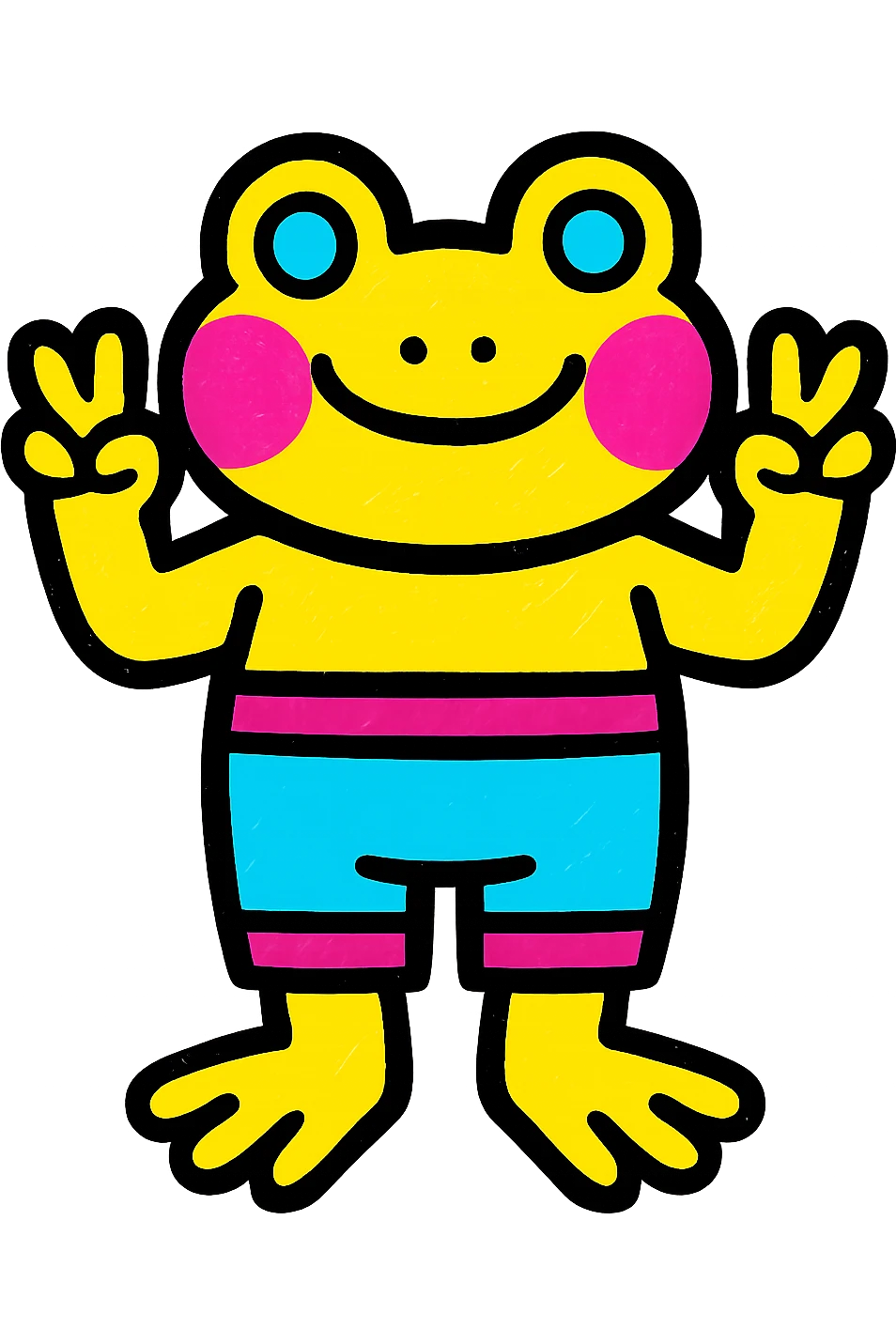 a cartoon frog wearing pants, vibrant colors, playful style emoji