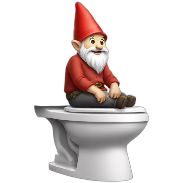 side view of gnome sitting on top of a toilet emoji