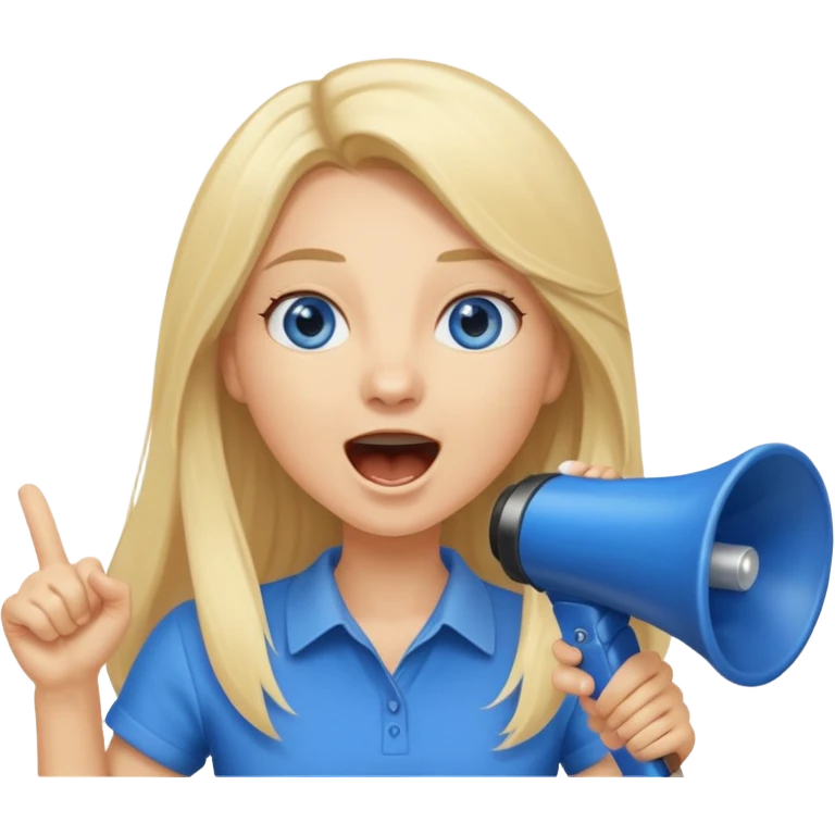  blue eyes blonde girl yelling into megaphone smiling long hair emoji