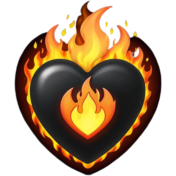 The heart is black and there is fire around emoji