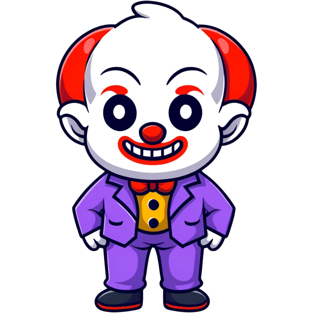 demonic clown wearing a leisure suit, bald with ram horns emoji