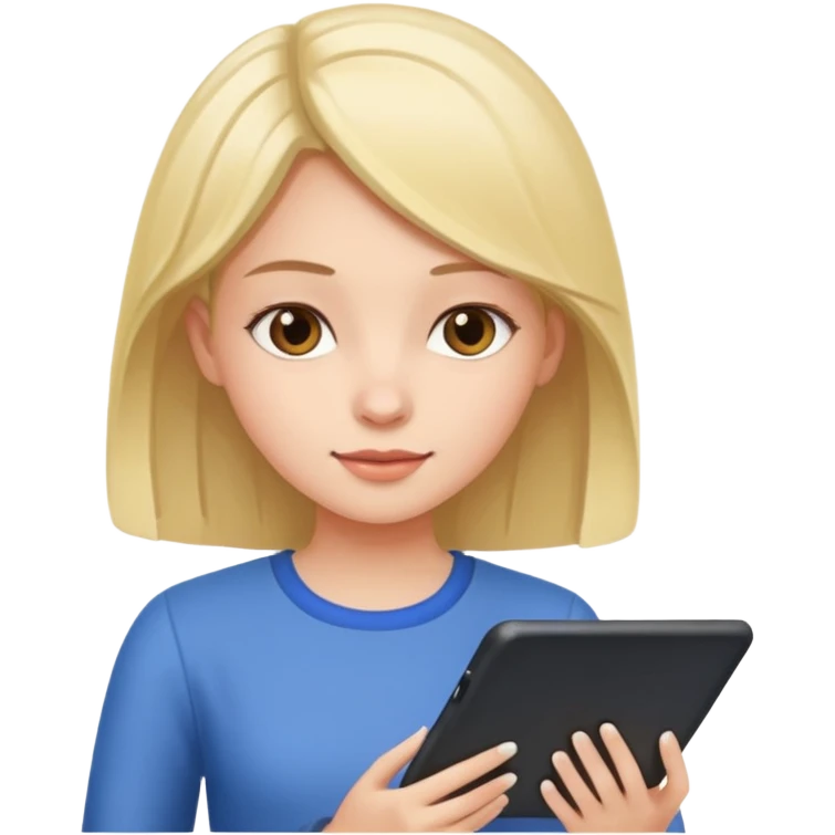 A girl typing in  a tablet emoji