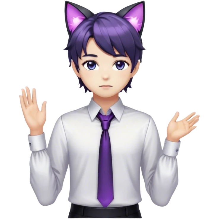 effeminate young dark nebula femboy man with shiny hair, cat ears, blouse, cute, gorgeous, anime, catboy, full body emoji