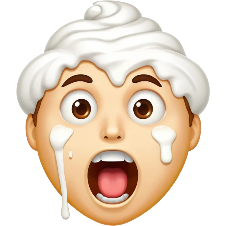 surprised face with whipped cream splattered across the face, mouth wide open emoji