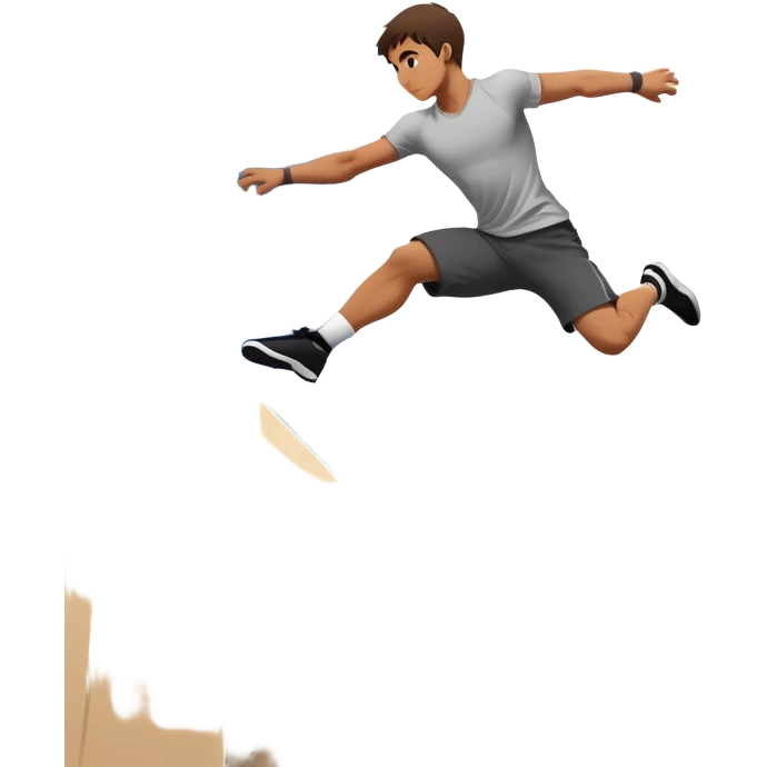 A person performing a parkour move, leaping between buildings or scaling a wall with agility and precision. The scene captures dynamic motion, showcasing strength, flexibility, and the thrill of urban acrobatics against an urban cityscape backdrop. emoji