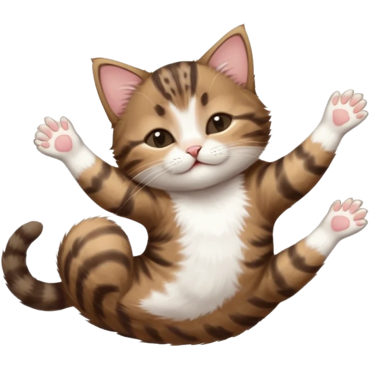 dark brown tabby and white kitten with his eyes closed whilst in funny positions stretched out and  upside down emoji