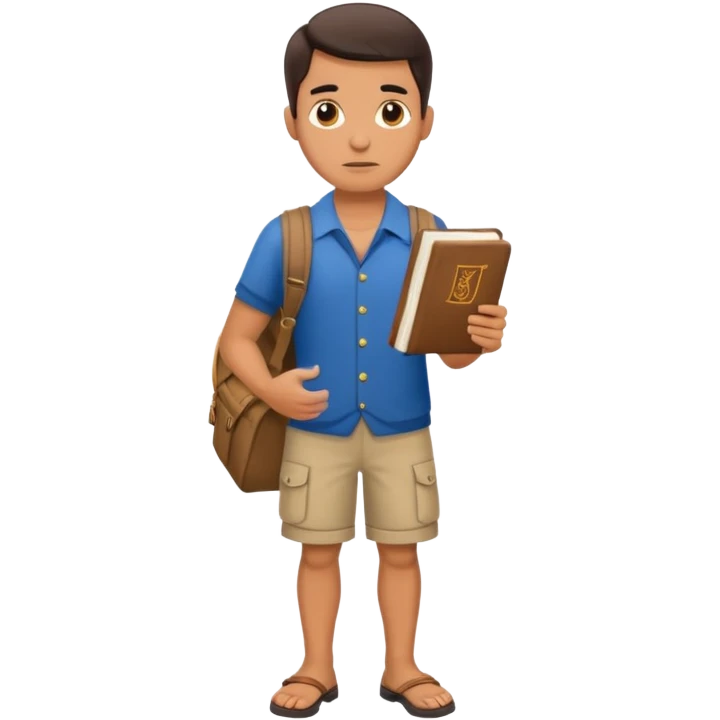 confused tourist full body, normal clothes, with a German dictionary emoji