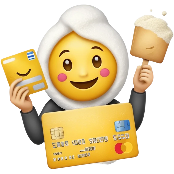 Happy emoji holding a credit card with flour on the side  emoji