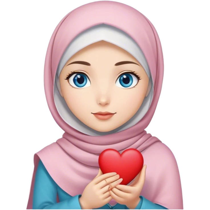 Turkish beautiful finish Konya girl blue eyes with magnolia hijab and hold heart in her hand  emoji