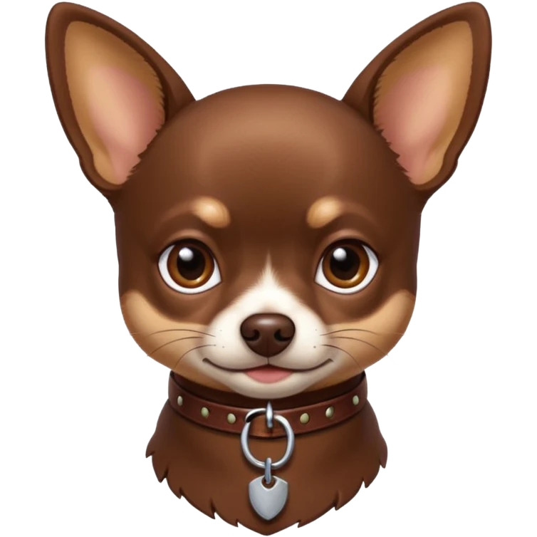 Chihuahua color chocolate, con un collar con su nombre "Charly" emoji