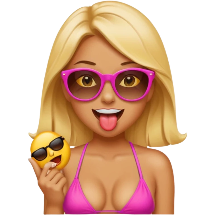 baddie in a bikini, sunglasses, tongue out, emoji emoji