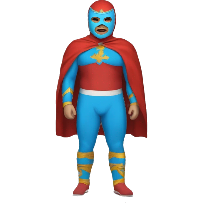 Caucasian Fat Lucia libre wrestler cape red powder blue pants mask red and powder blue red cape emoji
