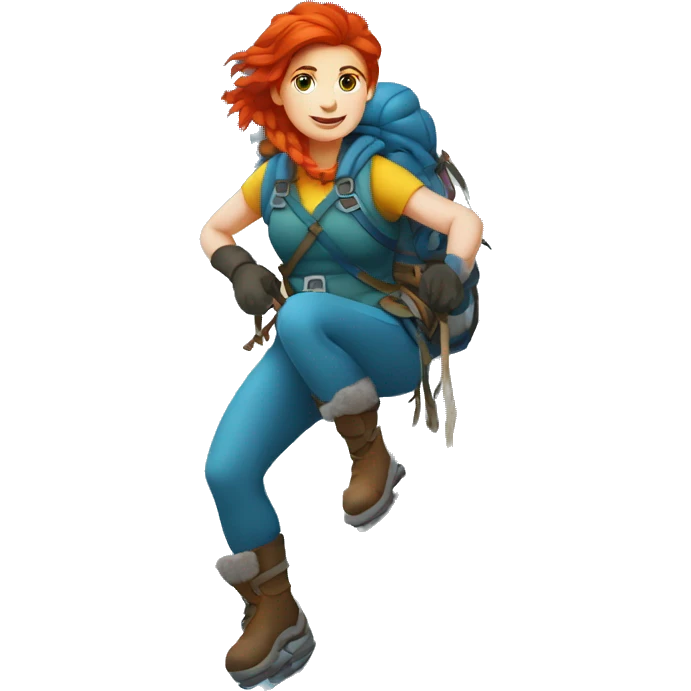 red hair female winter mountaineer climbing with Easter eggsbasket and Greek flag emoji