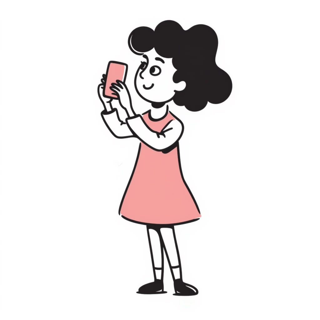 girl wearing a cute pink dress taking a selfie emoji