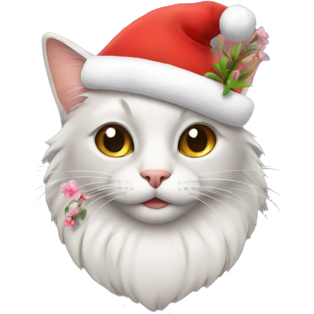 Cat with flower and santa claus hat emoji
