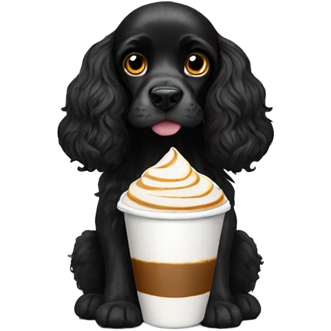 Black cocker spaniel drinking capucino emoji